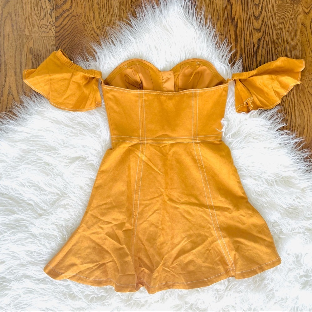 NEW C/MEO Collective Get Right Off Shoulder Ruffle Sweetheart Mini Dress - Picture 9 of 16